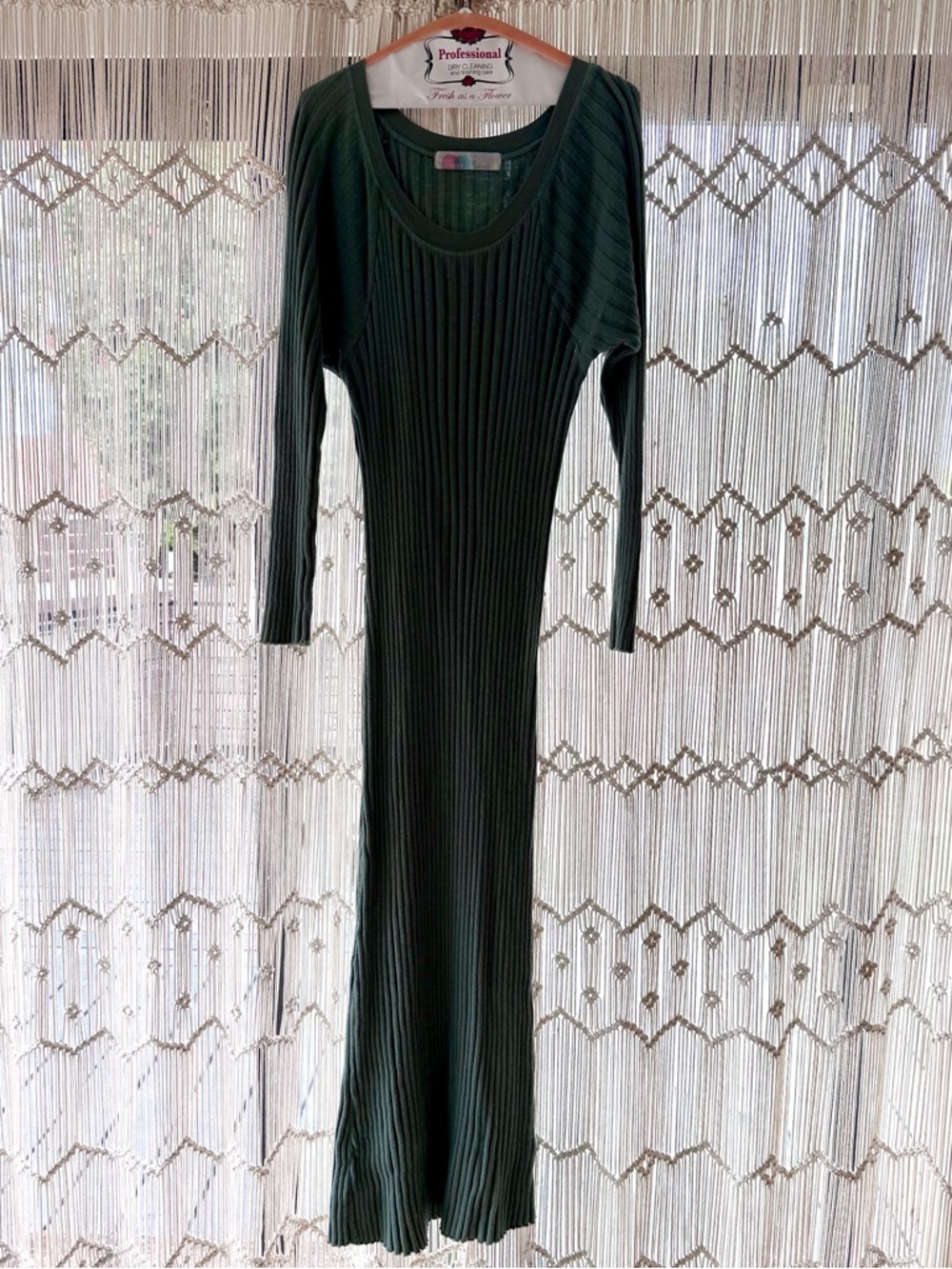 Free People Ribbed Long Sleeve Maxi Dress - Sage Green